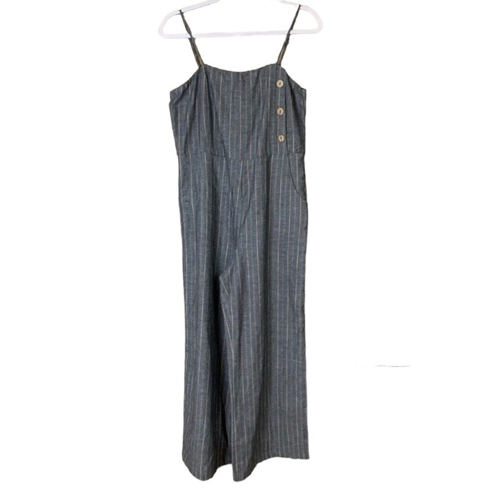 Lucca Ohana Gray Pinstripe Cropped Sleeveless Jumpsuit Size Medium